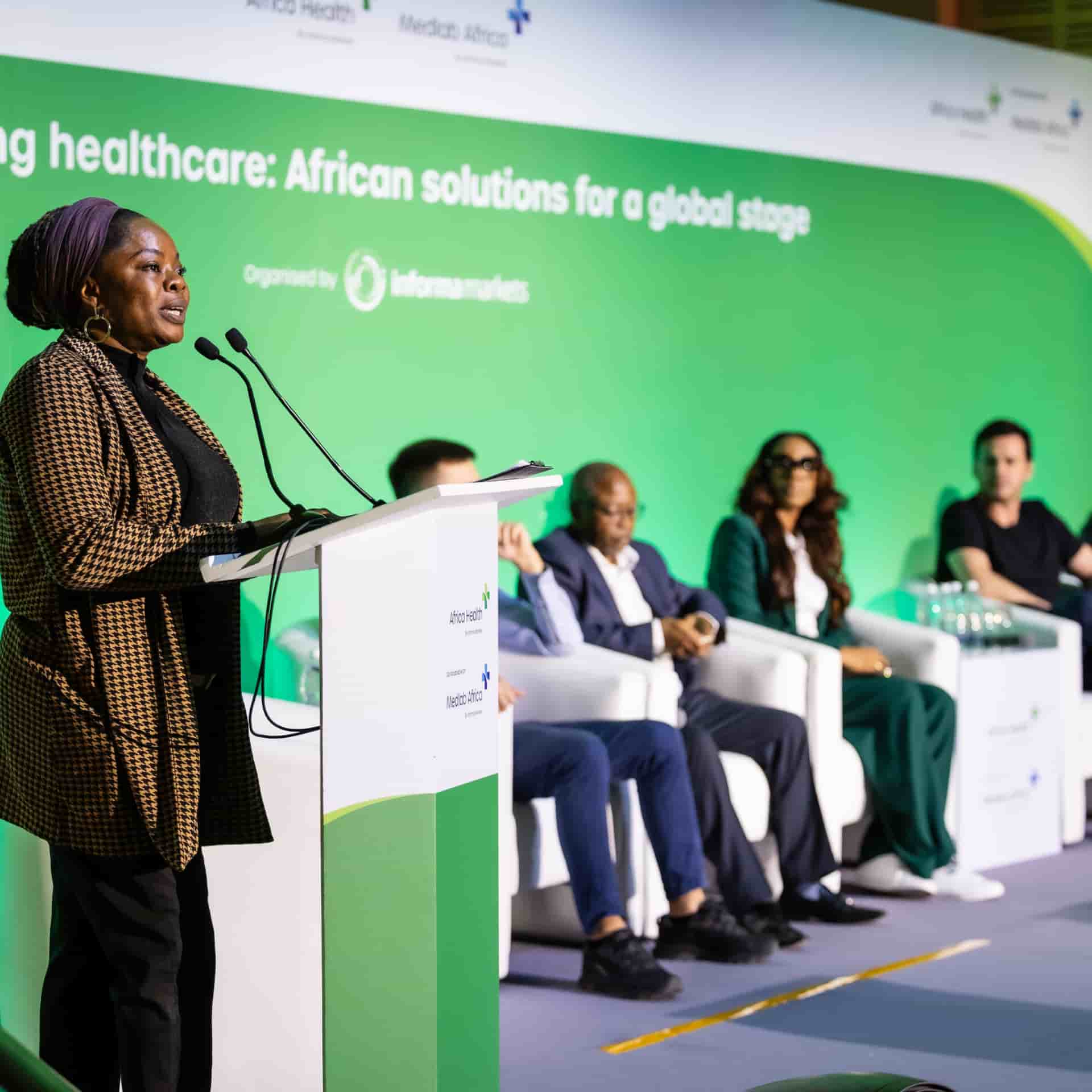 Speakers on stage at World Health Expo Cape Town.