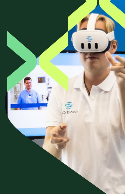 Exhibitor demonstrating a headset at World Health Expo Cape Town.