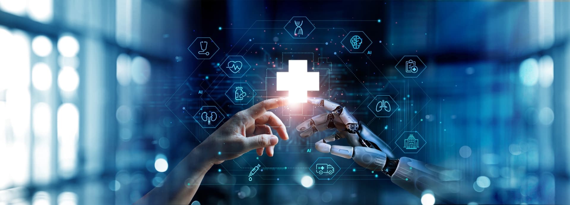 Robot and human fingers touching