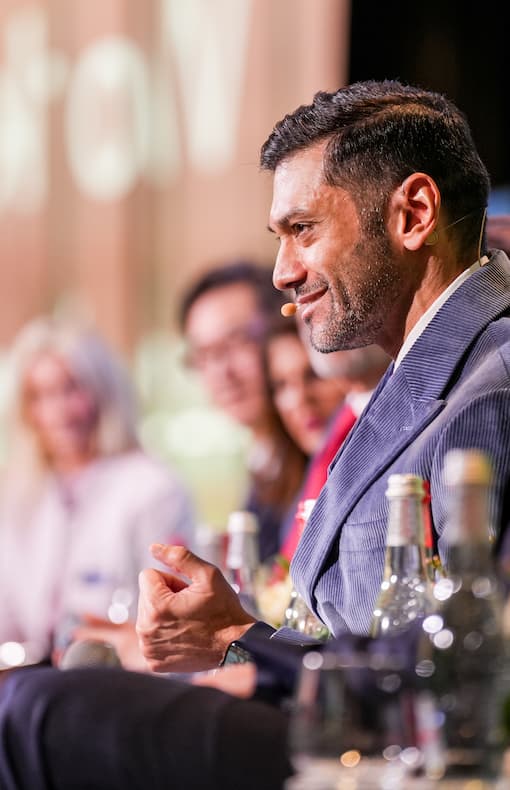 An image of an advisory board member on stage at WHX Dubai