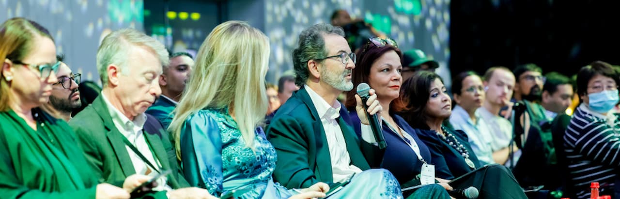 An image of a speaker on stage at WHX Dubai
