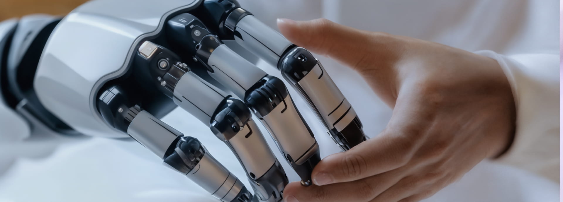 A robot and human hand.