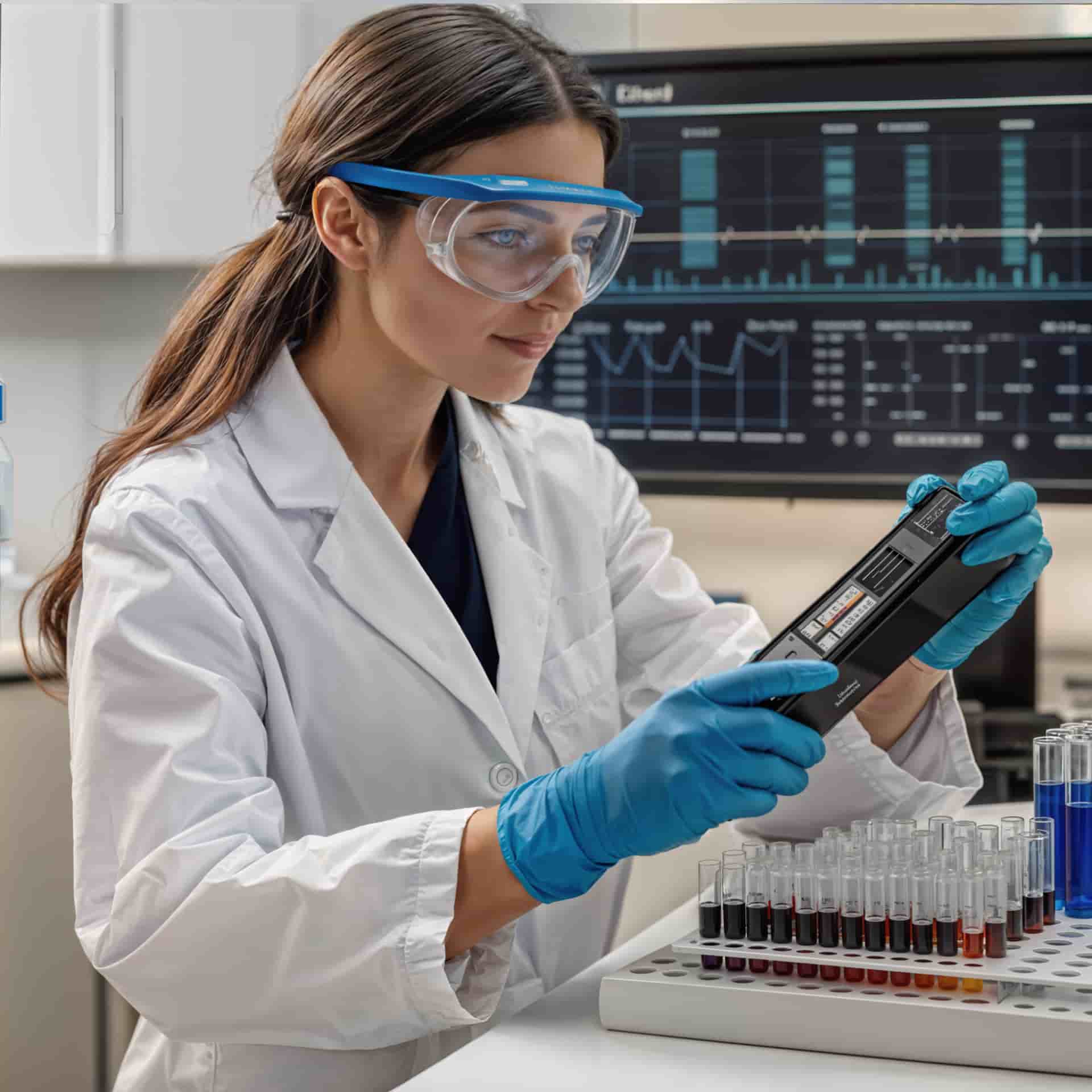 A medical professional in a lab coat holding a medical device.