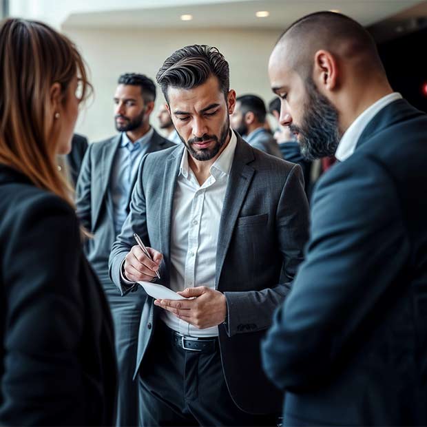 Group of people networking at an event