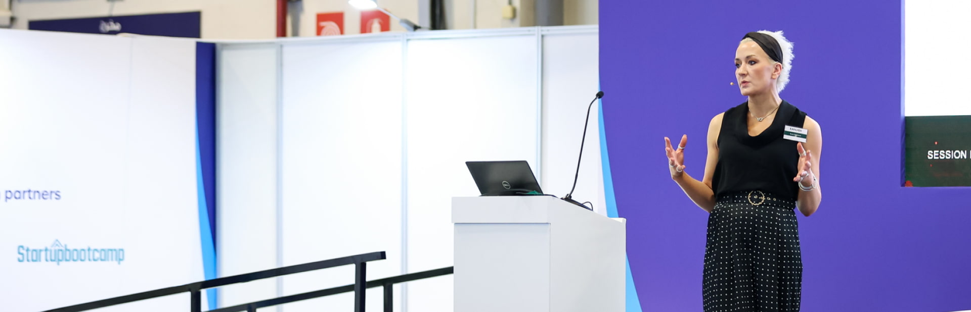 Speaker on stage at World Health Expo Labs Dubai