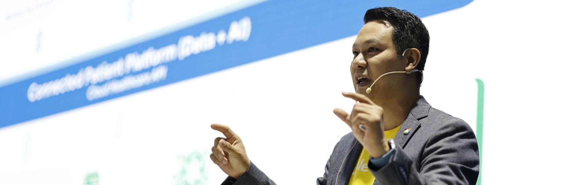 Speaker at the podium at World Health Expo Labs Kuala Lumpur