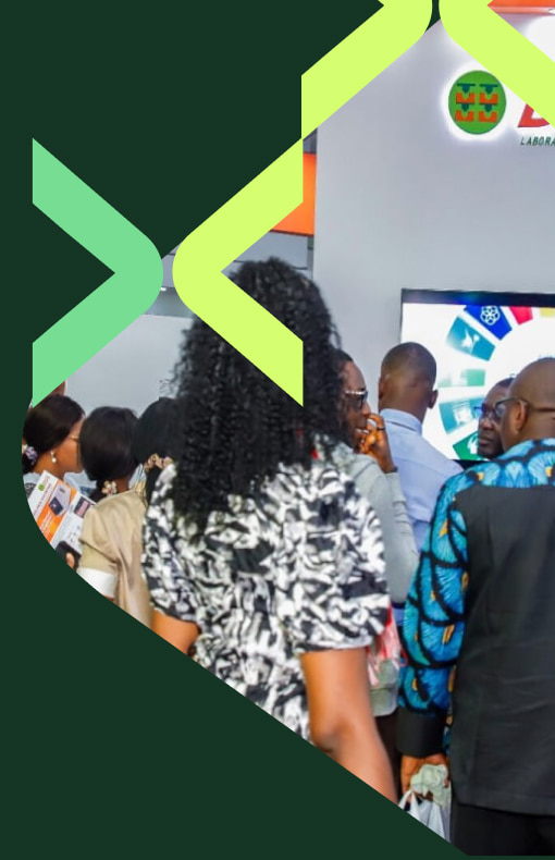 Visitors at an exhibition stand at WHX Labs Lagos