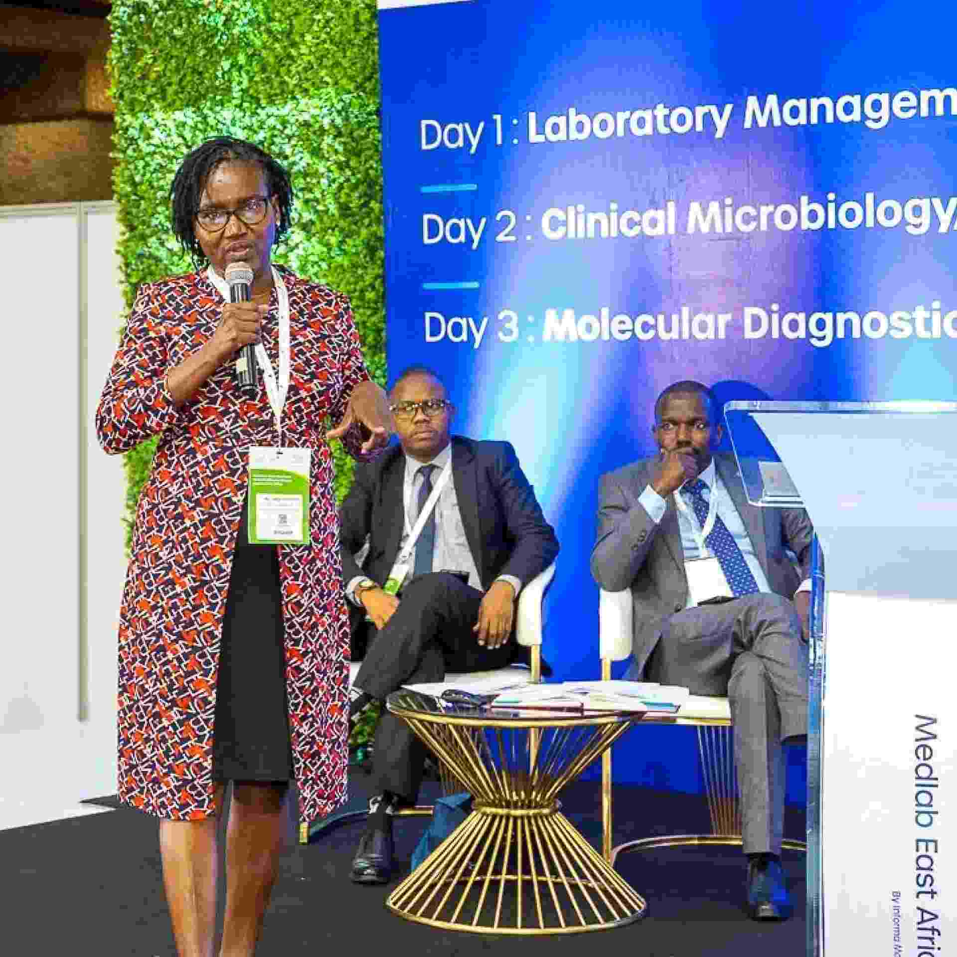 Speaker on stage at World Health Expo Labs Nairobi