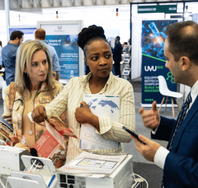 Judge with a microphone at World Health Expo Cape Town.