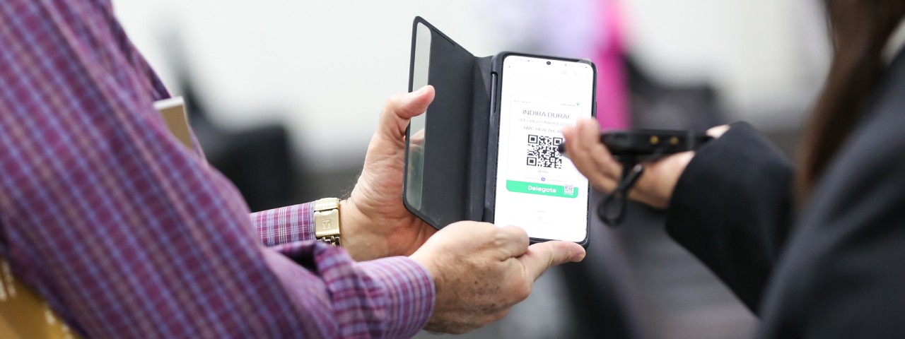 QR code being scanned on a mobile phone.