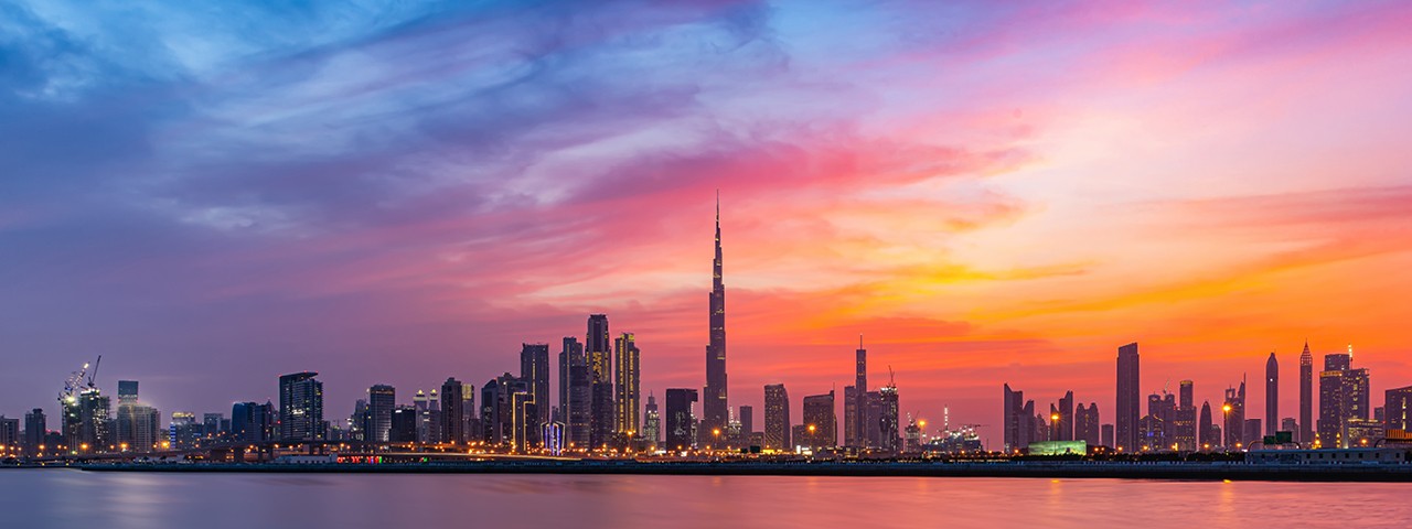 Dubai skyline at sunrise