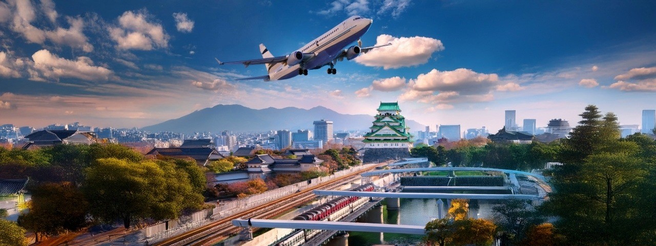 Airplane On Osaka City