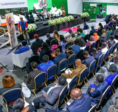 Conference attendees at a talk at WHX Lagos