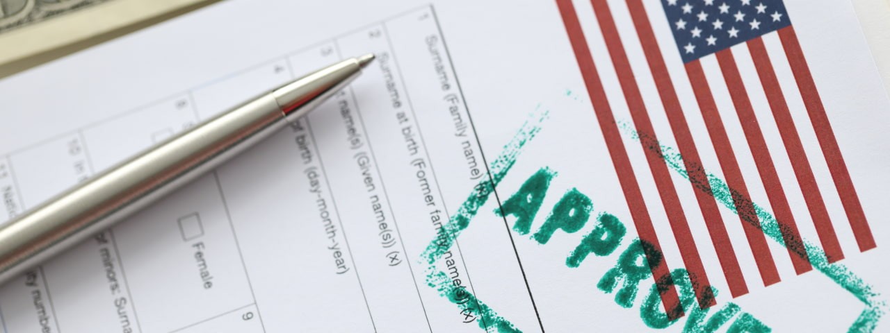 USA visa approved rubber stamp and application form