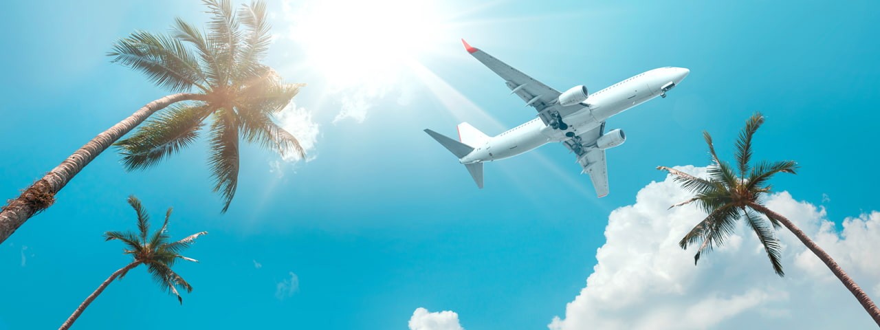 Airplane landing on island
