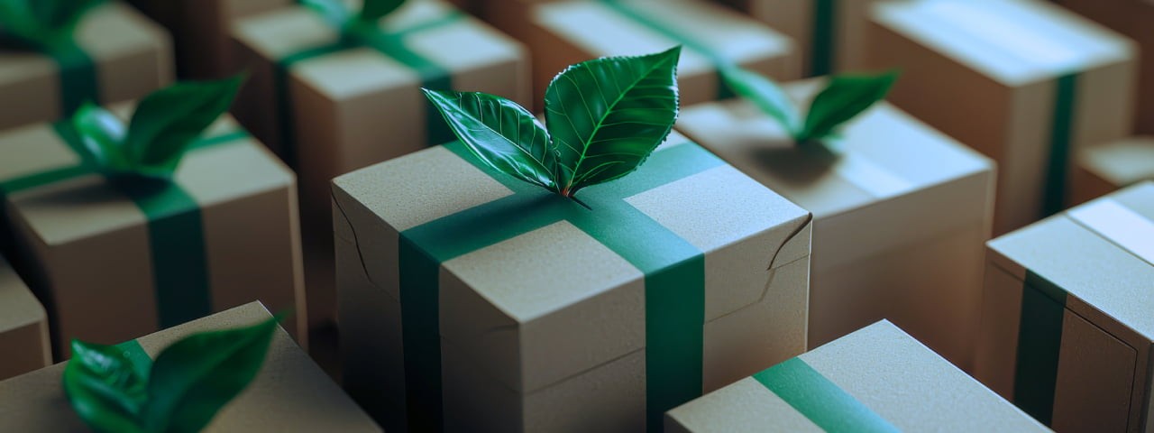 Gift box with a leaf bow.