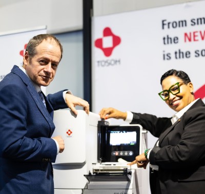 Exhibitors at the TOSOH stand at World Health Expo Labs Cape Town