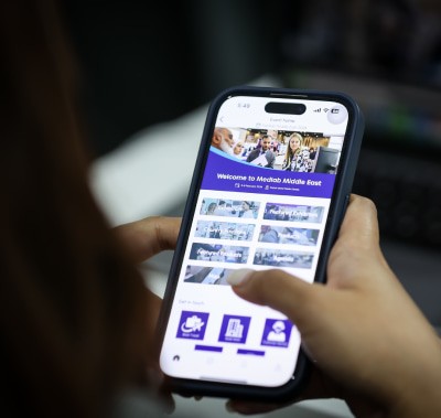 Event website on a smartphone for WHX Labs Dubai
